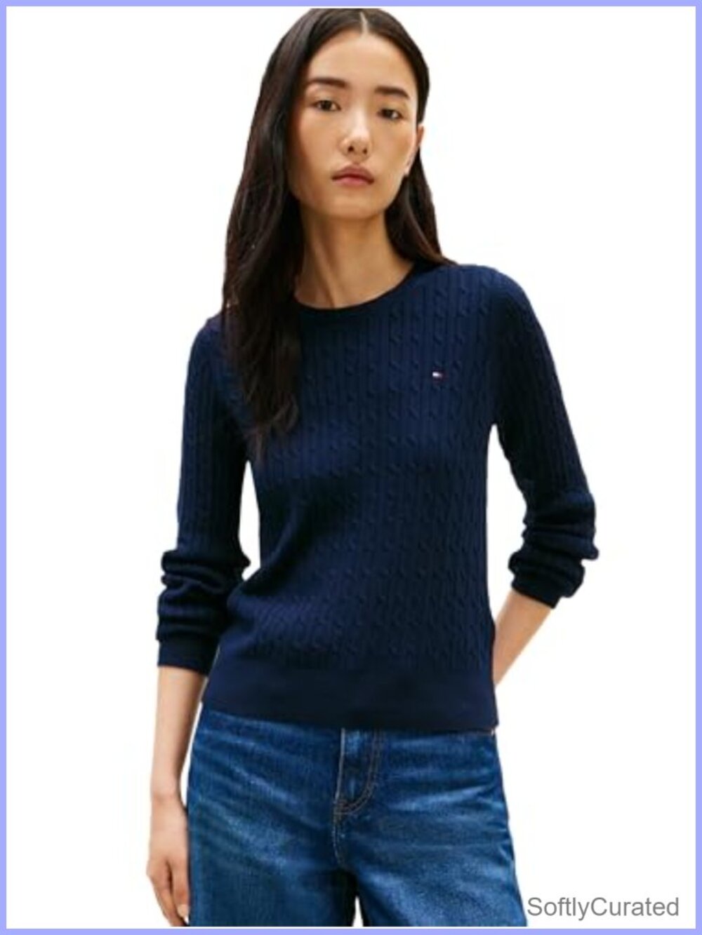 Cable Knit Crew Neck Sweater Lightweight Cotton Pullover